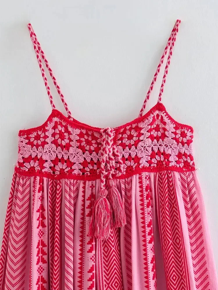 TRAF Women Bohemian Midi Dress Vacation Charm Splice Knitted Vintage Strap Dress Women Dresses Women 250226