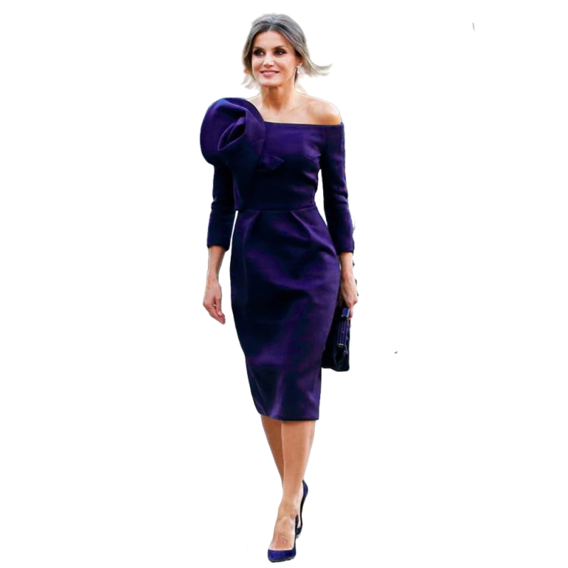 Elegant Tea-Length Sheath Mother Of The Bride Dresses Bateau neck 3/4 Long Sleeves Off Shoulder Simple Satin Wedding Guest Dress Women Formal Gowns
