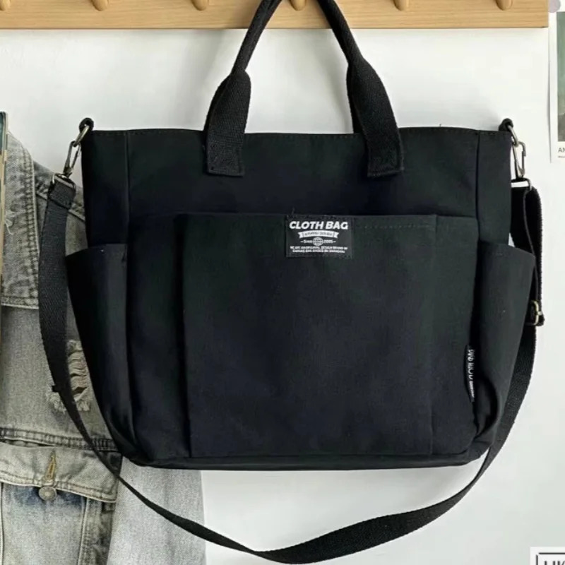 Urban Minimalist Female Student Large Capacity Commuting Horizontal Canvas Single Shoulder Diagonal Cross Portable Tote Bag 250218