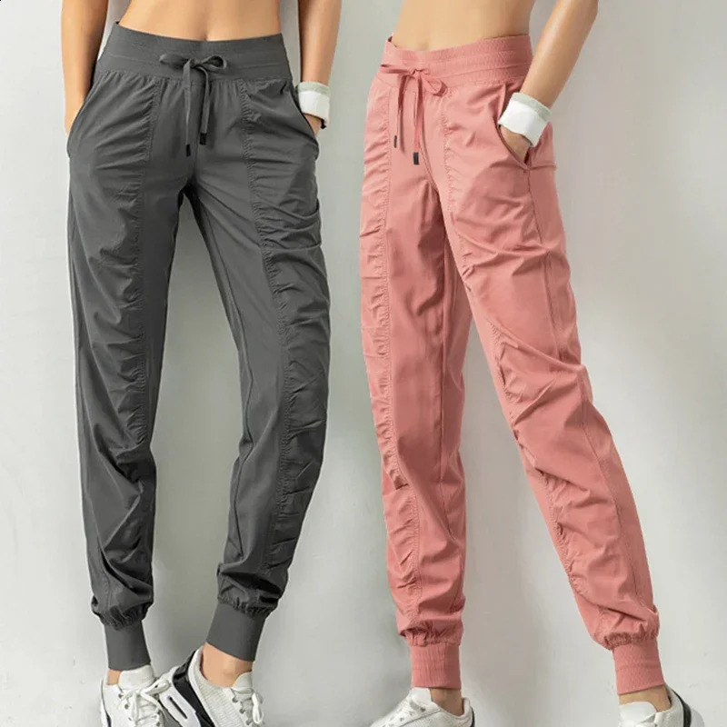 Sweatpants Fabric Drawstring Running Sport Joggers Women Quick Dry Athletic Gym Fitness with Two Side Pockets Exercise Pants 250226