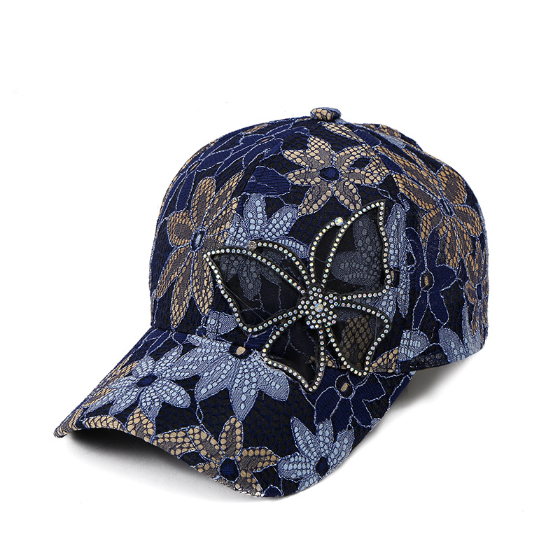 New mesh breathable duck tongue cap female senior sense of fashion lace bow rhinestone baseball cap sunscreen sun hat