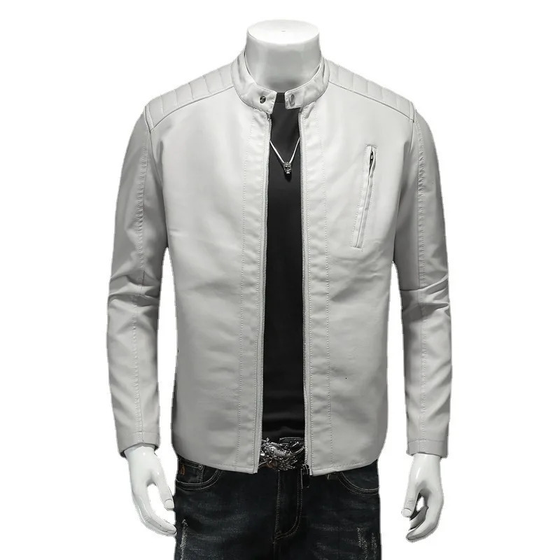 2023 Mens Leather Jacket Stand Collar Slim Pu Autumn Fashion Men Motorcycle Causal Coat Male Moto Biker 250225