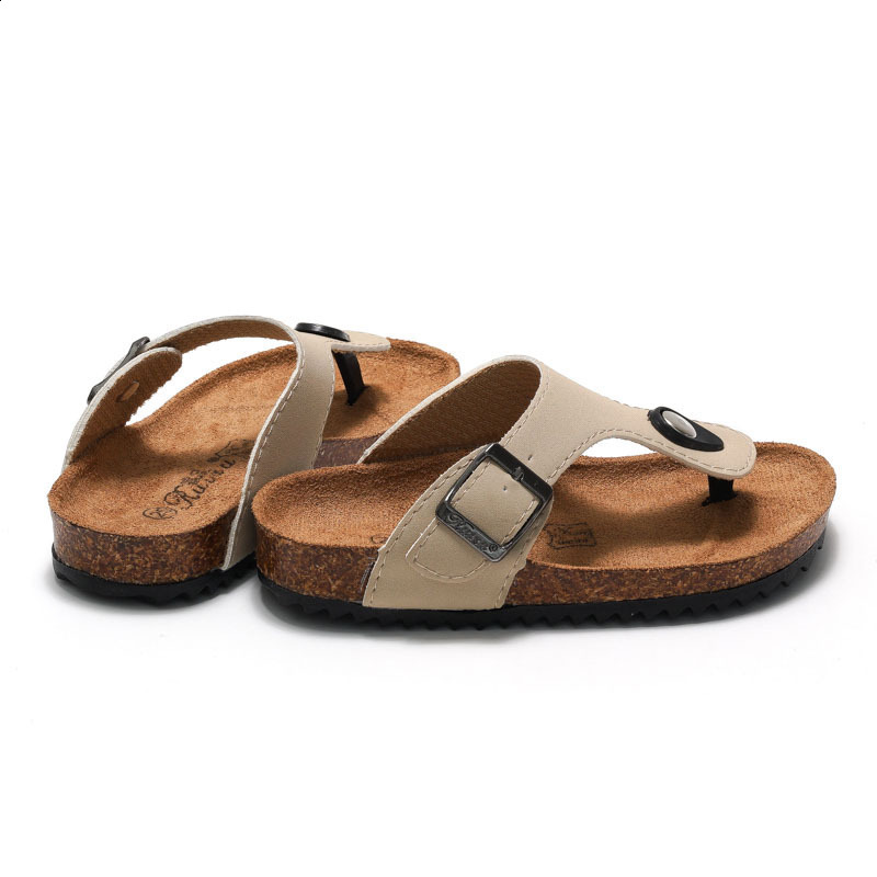 2025 Spring/Summer Childrens and Girls Cork Slippers Boken Slippers One Word Drag Flip flops Trendy Beach Korean Version Leg Clamp240323