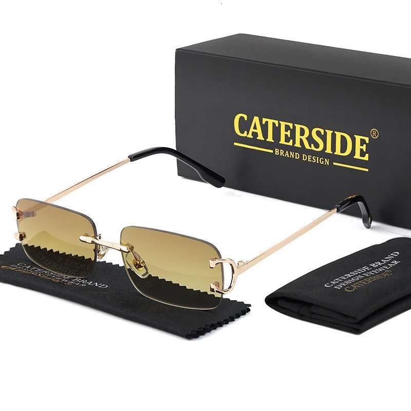 CATERSIDE Blue Rectangular Sunglasses Men Rimless Metal Fashion Square Sun Glasses For Women Gradient Lens Outdoor Eyewear UV400