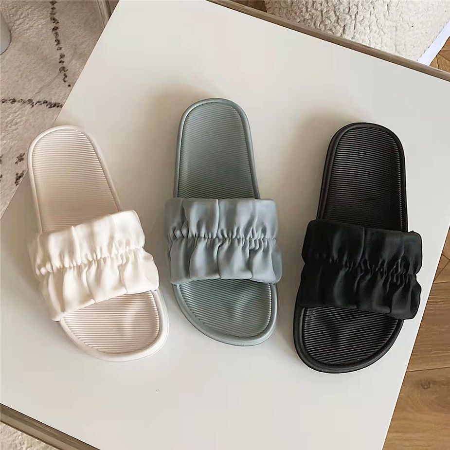 Slippers For Women In Summer Fashionable Fairy Style Flat Pleated Shoe Upper Suitable For Indoor And Outdoor Wear Student One Line Slippers Cool Slipp