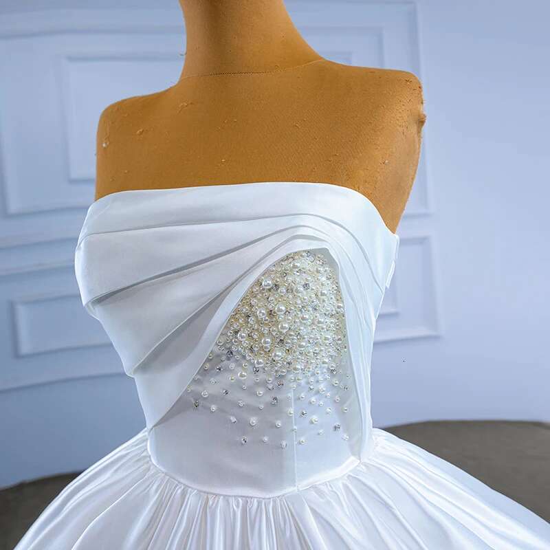 Simple Strapless Satin Custom Lace Up Back Crystal Upper Court Train Wedding Dress Woman Dresses Novia