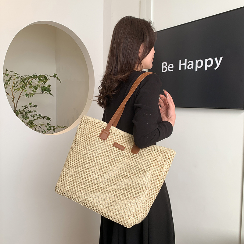 2025 new fashionable solid color stylish large capacity beach bag, summer grass woven shoulder bag #swissmilitary