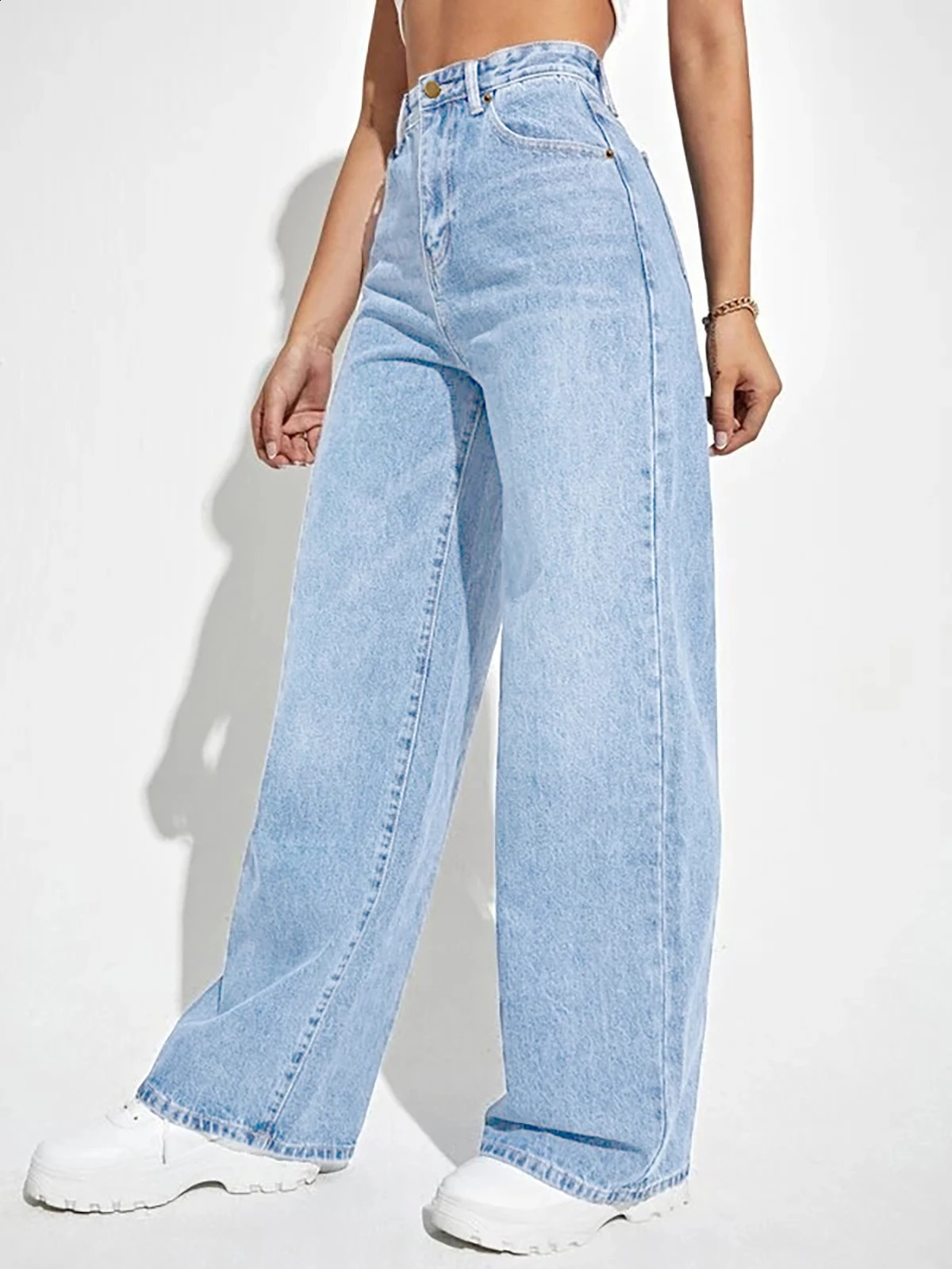 womens wear European and American loose Denim wide leg pants slimming high waist allmatch jeans for women 250228
