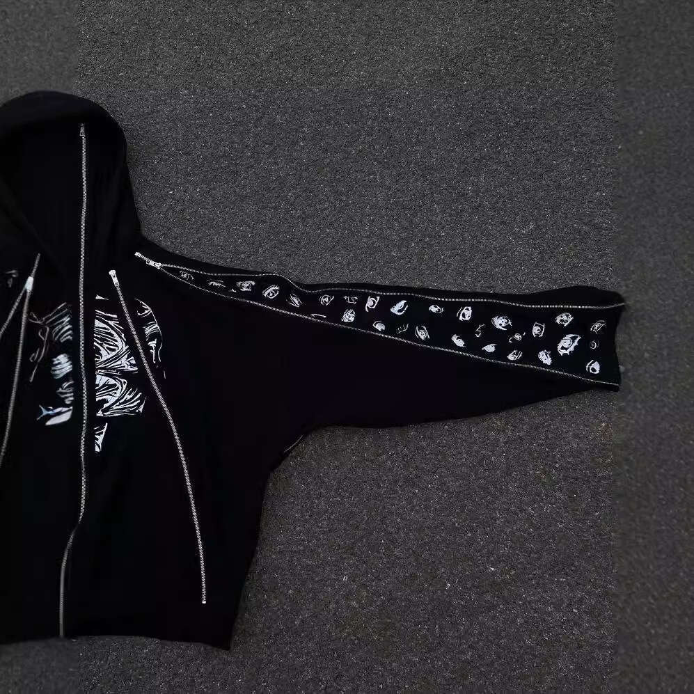 American style new street trend high craftsmanship dark Harajuku Y2K zipper with cap loose unisex bathroom gift for man