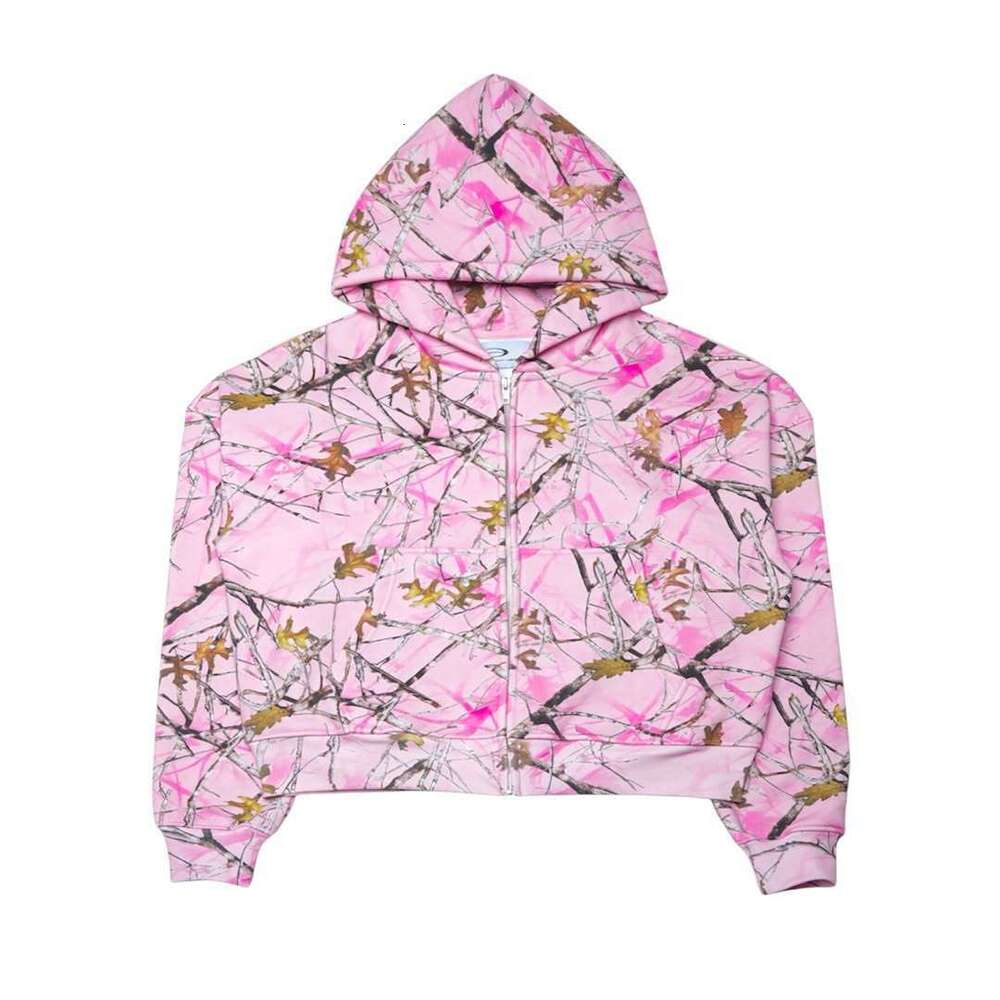 Design sense, printed branches, graffiti, camouflage hooded sweatshirt, loose fitting, niche hip-hop jacket for men and women