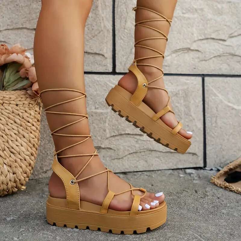 Woman Wedges Fashion Gladiator Ladies Shoes for Lace Up Platform Women Cross Straps Thick Bottom Sandals