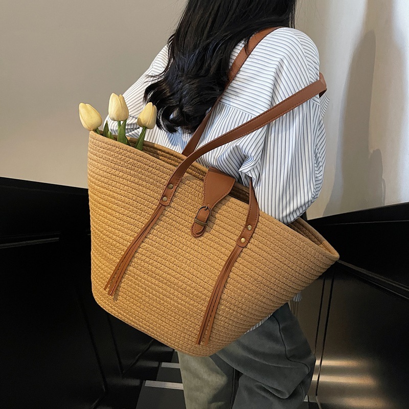 Straw for women 2025 new leisure vacation beach woven shoulder large capacity commuting tote bag #swissmilitary