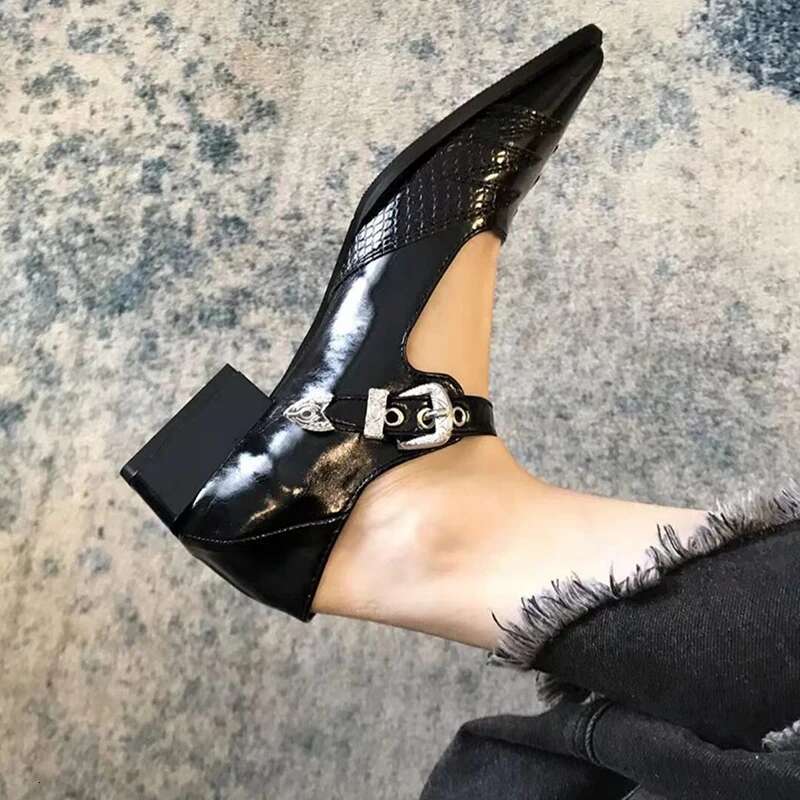 Designer Vintage Pointed Toe Women Mary Jane Fashion Belt Buckle Spring Elegant Low Heel Shoes