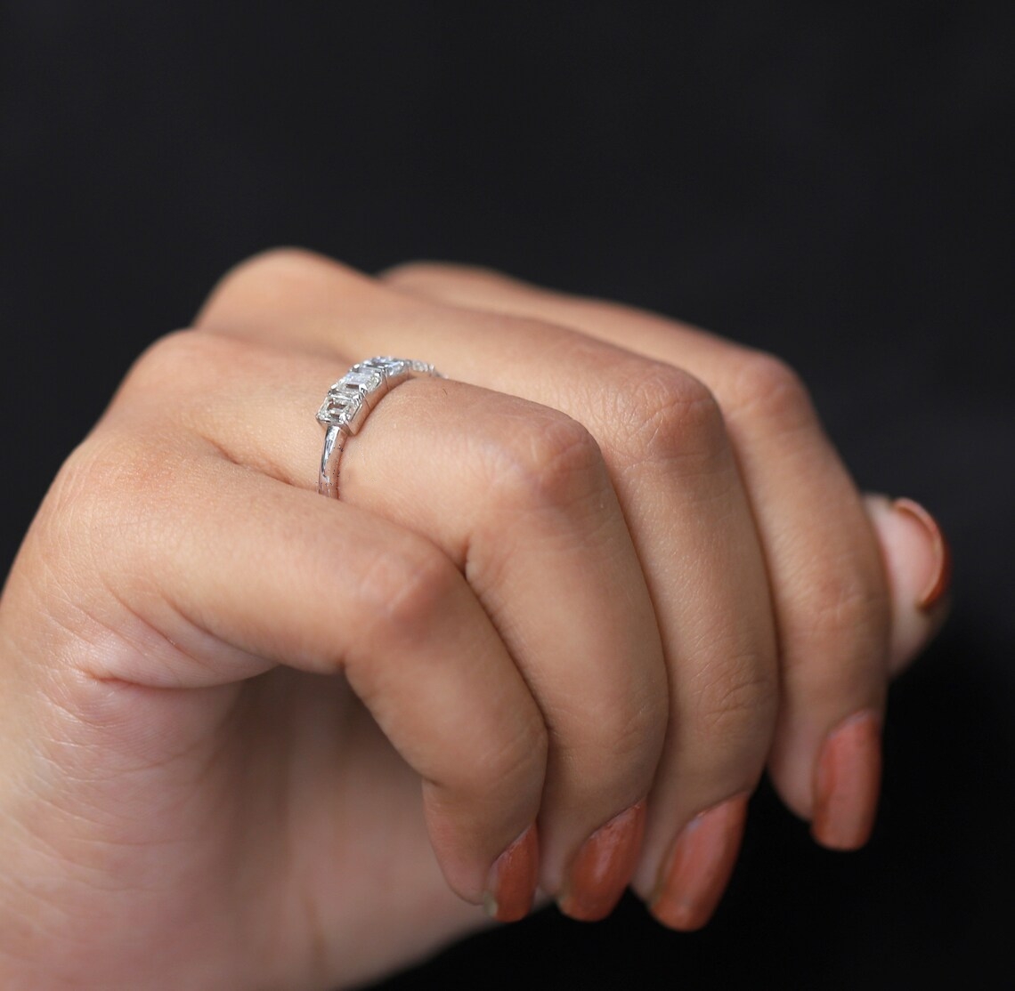 14k white real gold womens wedding ring 3.9*2.8mm emerald cut DE color VVS1 lab grown diamond eternity ring CVD diamond engagement ring for women