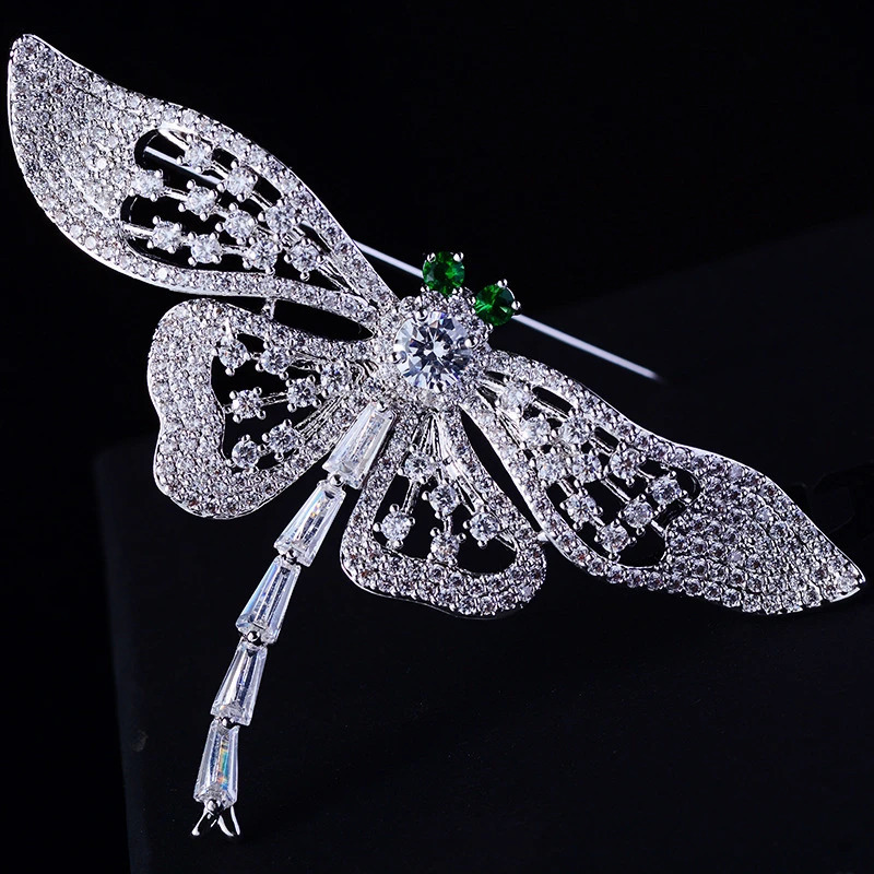 Lovely Big Silver Color Dragonfly Brooches for Women Men Zircon Insect Brooch Vintage Dress Scarf Pin Christmas Gift 250227