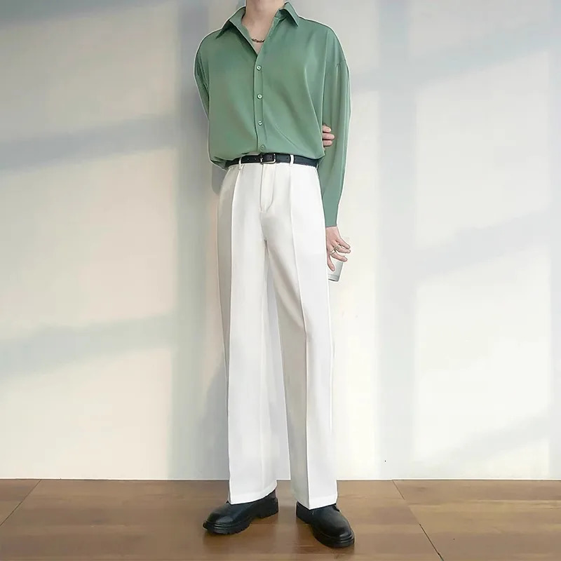 Suit Trousers Casual Men Summer Ice Silk Style Fashionable Loose Straight Wide-leg Trousers 250227