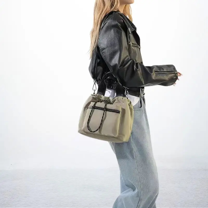 womens cross body handbag simple and lightweight drawstring shoulder bag casual nylon fabric bucket fashionable 250221