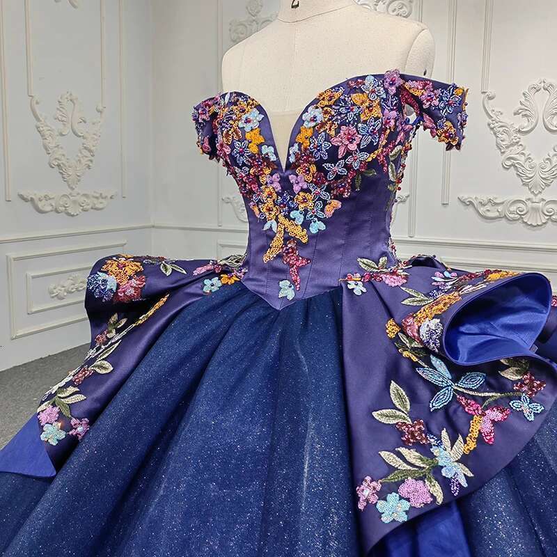 Quinceanera crystal ball dresses 15 years res blue sequins with v neckline beads dy9945 evening party dress 2022