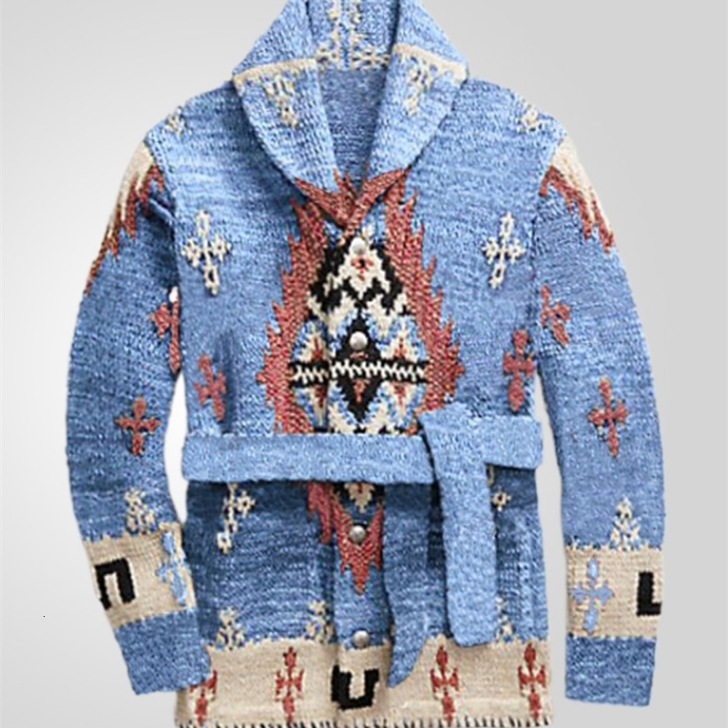 Mens retro fashion heavyduty jacquard knitted autumn mens outdoor medium thick casual sweater jacket 250226