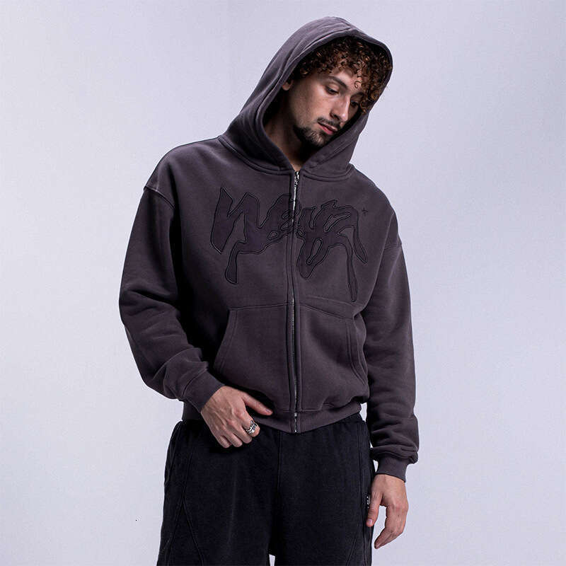 Hip hop street style new pattern embroidered unisex hooded cardigan jacket sweatshirt