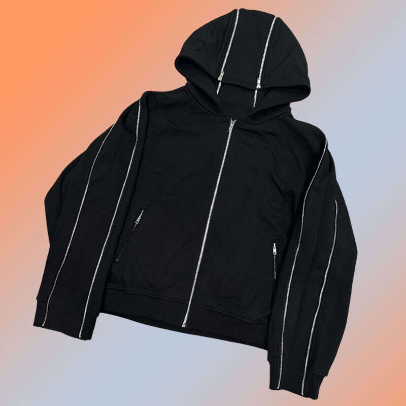 Y2K solid color zipper American high street dark goth unisex loose hoodie 2025