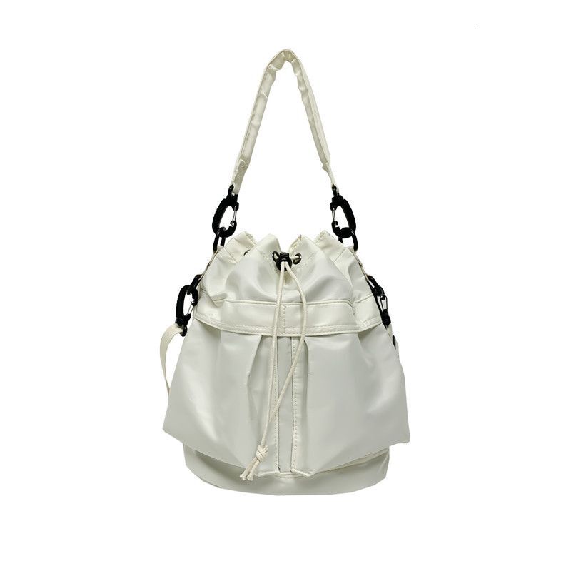 Single shoulder crossbody casual drawstring pleated bag, large capacity lightweight handbag, nylon bucket bag for women