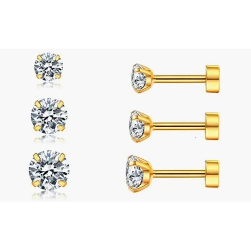 14K Gold Sier Plated Cubic Zirconia Flat Back Piercing Jewelry Stud Earrings for Women