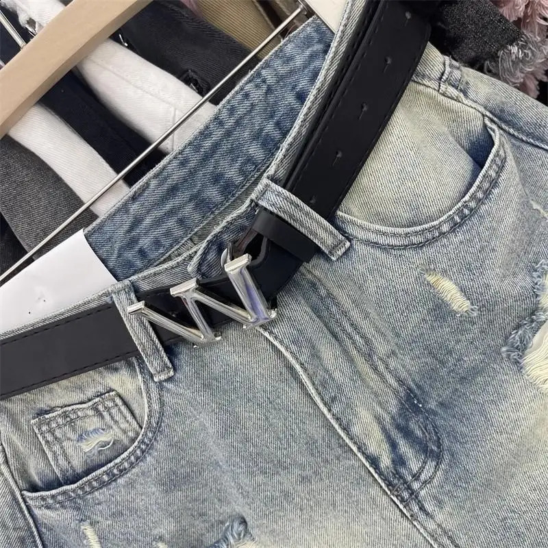 Fashionable womens denim shorts ragged and retro sexy in a word super 250228Z