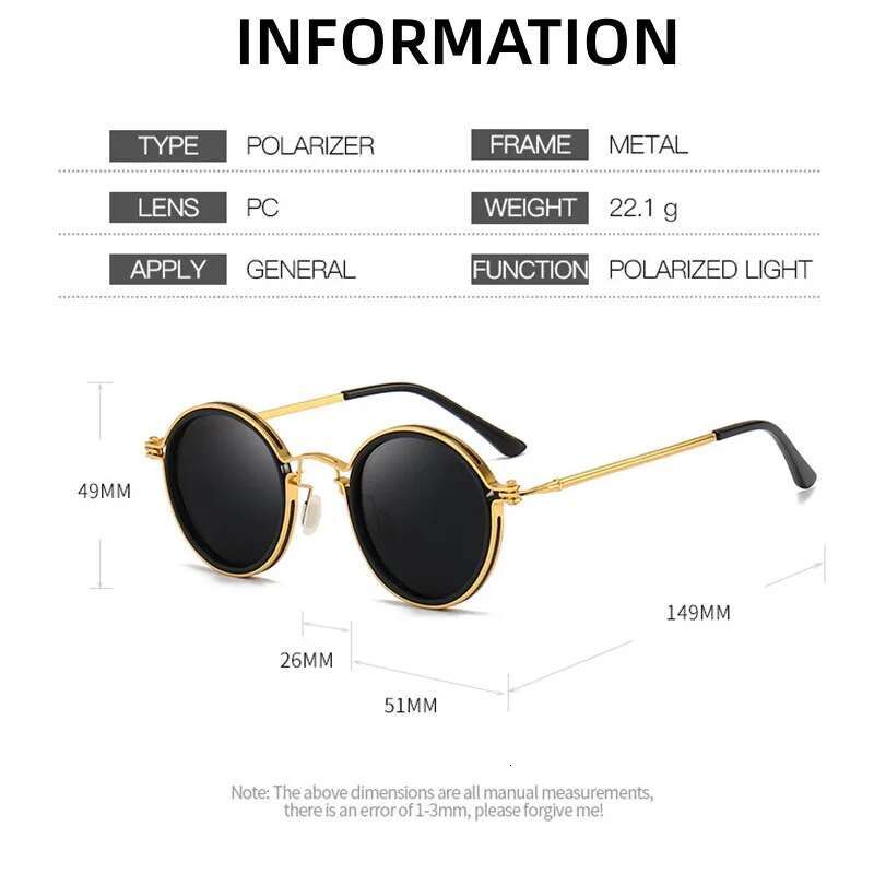 KLASSNUM Men Polarized Sunglases Design Metal Round Frame Sun Glasses Women Retro UV400 Shades Classic Eyewear 2024 New