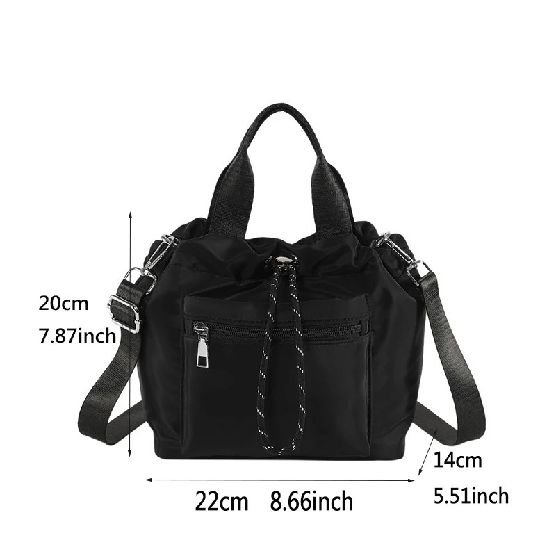 womens cross body handbag simple and lightweight drawstring shoulder bag casual nylon fabric bucket fashionable 250221