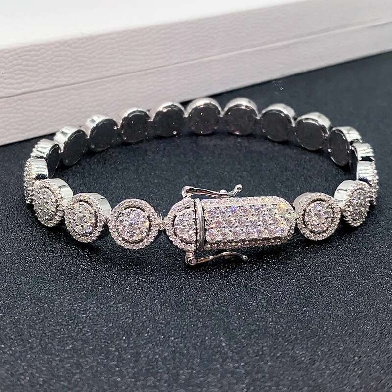 10mm Iced Moissanite Dia Cuban Tennis Chain Bracelet for Women Sterg Sier Plated Rhodium Fine Jewelry Pass Tester