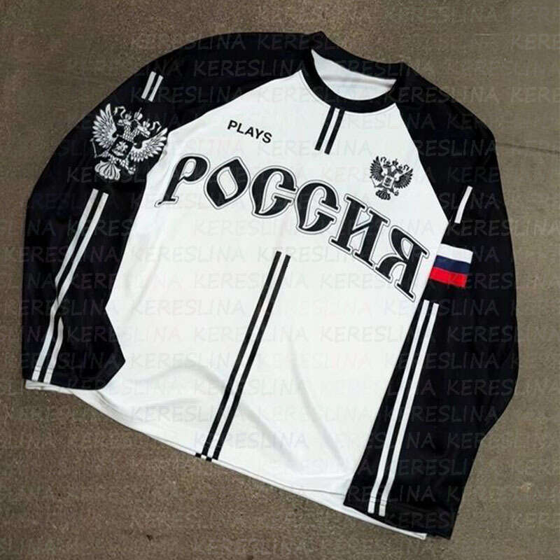 New American flag aesthetic long sleeved jersey T-shirt y2k loose sports high street round neck top