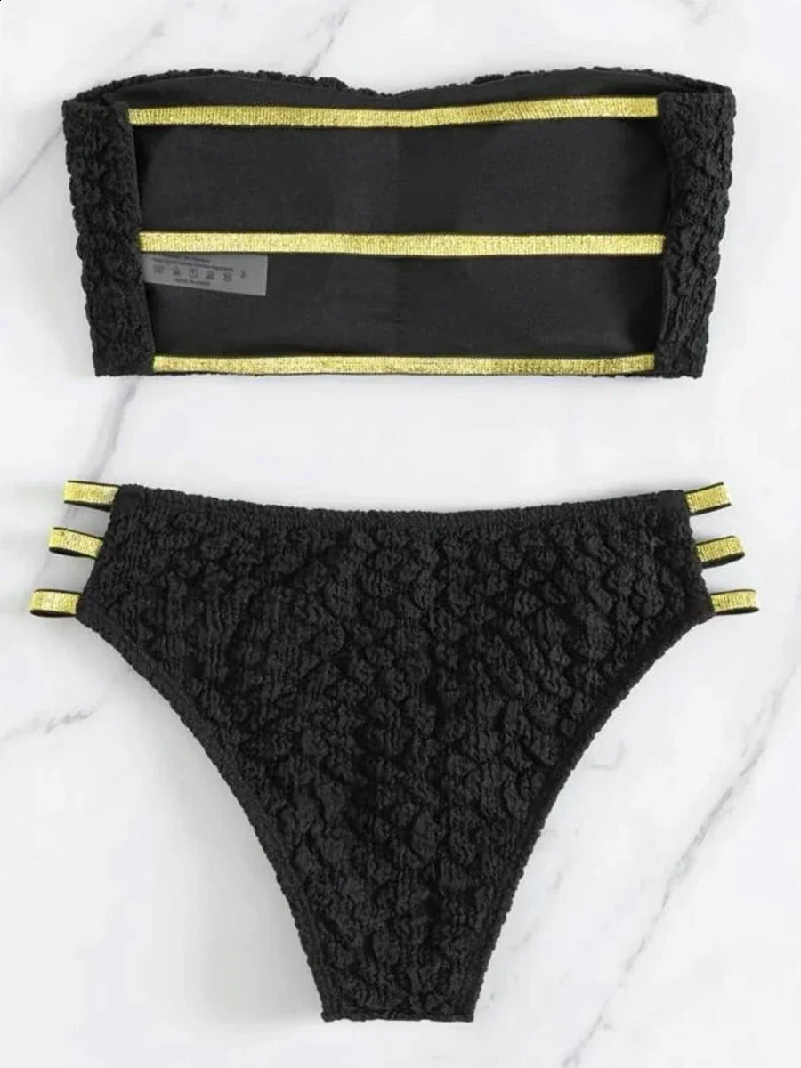 2025 Sexy Bandeau Wrinkled Strappy Bikini Female Swimsuit Women Swimwear Twopieces set Bather Bathing Suit Swim Lady 250227Z