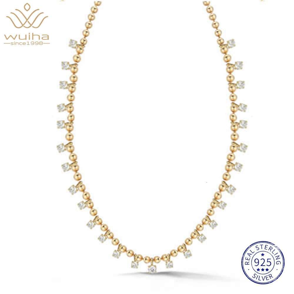 WUIHA Gold Plated Sterg Sier Sparkg Round Cut Lab Sapphire Gemstone Necklaces Fine Jewelry Anniversary Gifts