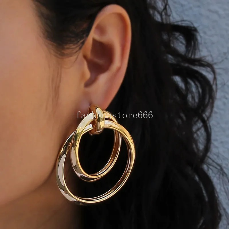 Simple Geometric Double Layer Circle Fashion Gold Plated Earring For Women And Girl Jewelry Party Club Decor