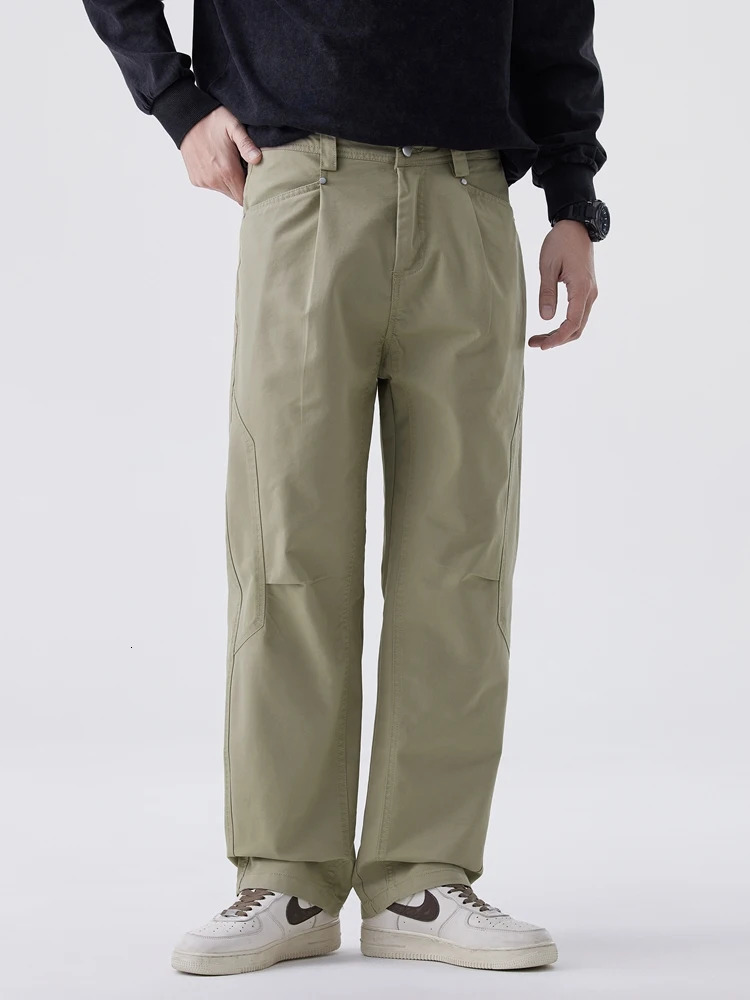 Mens Wide Leg Casual Pants Korean Fashion Solid Color Washed Cotton Loose Straight Trousers Male Spring Summer 2025 250227