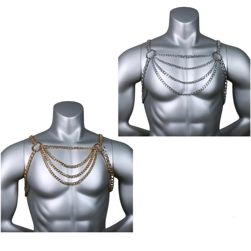Mens Sexy Metal Body Chest Chain Jewelry Punk Harness Festival Accessories Party Club Hollow Out Necklace 250227