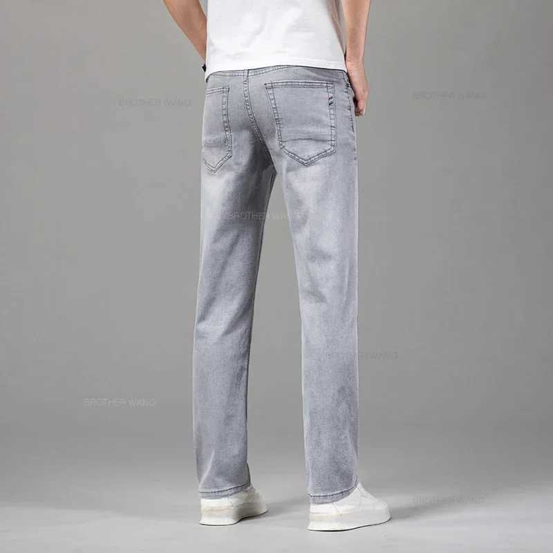 Summer Thin Mens Elastic Cotton Jeans Fashion Gray Comfortable Business Straight Casual Pants Brand Male Clothes Trousers M250609