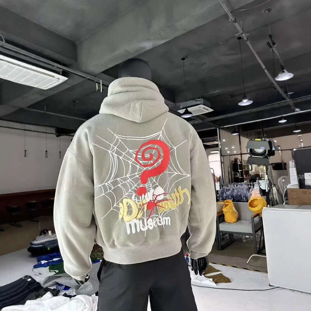New autumn and winter monsoon letter spider web foam print loose hip-hop hooded sweatshirt