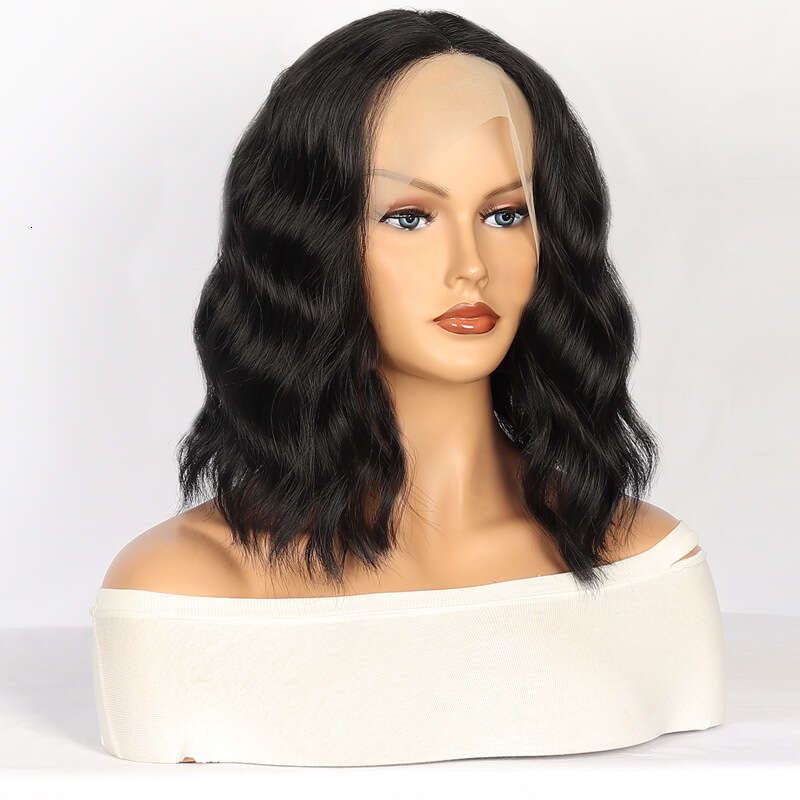 HD Front Lace Wig Front Female Hand Hook Fluffy Water Ripple Short Curly Fiber Headset Lace Wig Black