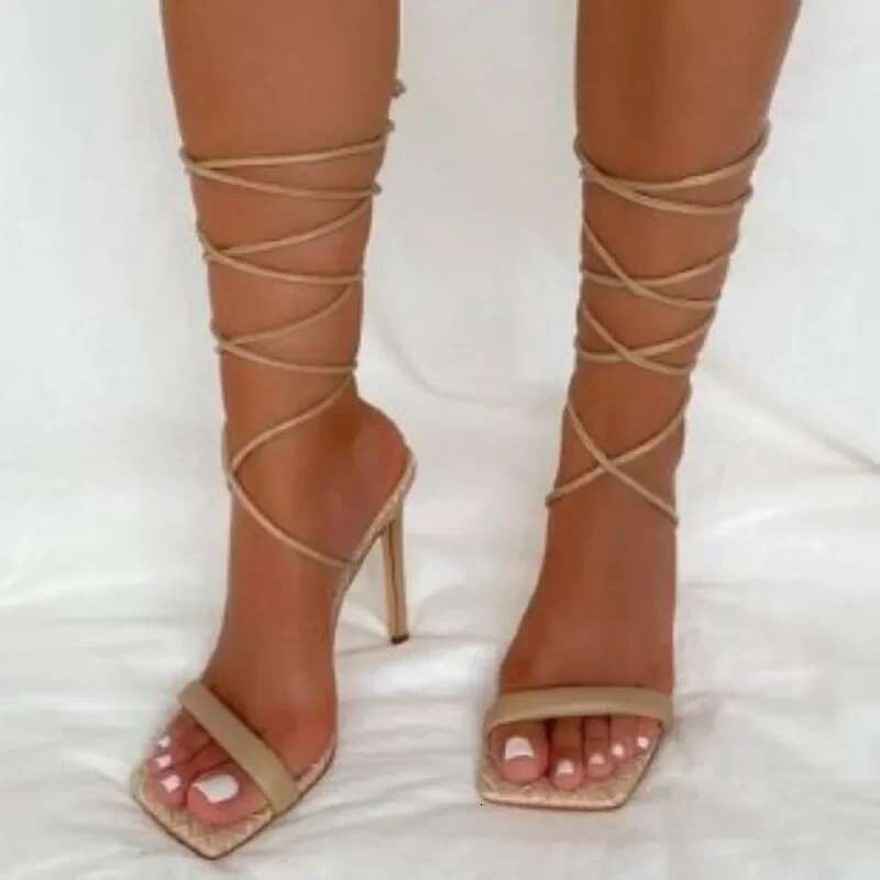 Ladies Plus Size Ankle-wrap Women's Outdoor Dress Sandals Square Toe Thin Heels Cross-tied Shoes Women