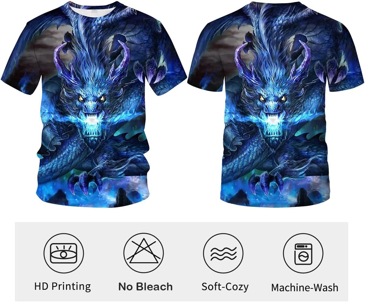 Mens T shirt Men's Dragon T Shirt Summer Short Sleeve Tees Tops Animal Theme Shirt Anime Graphic Shirt tee Casual tops summer clothes cool