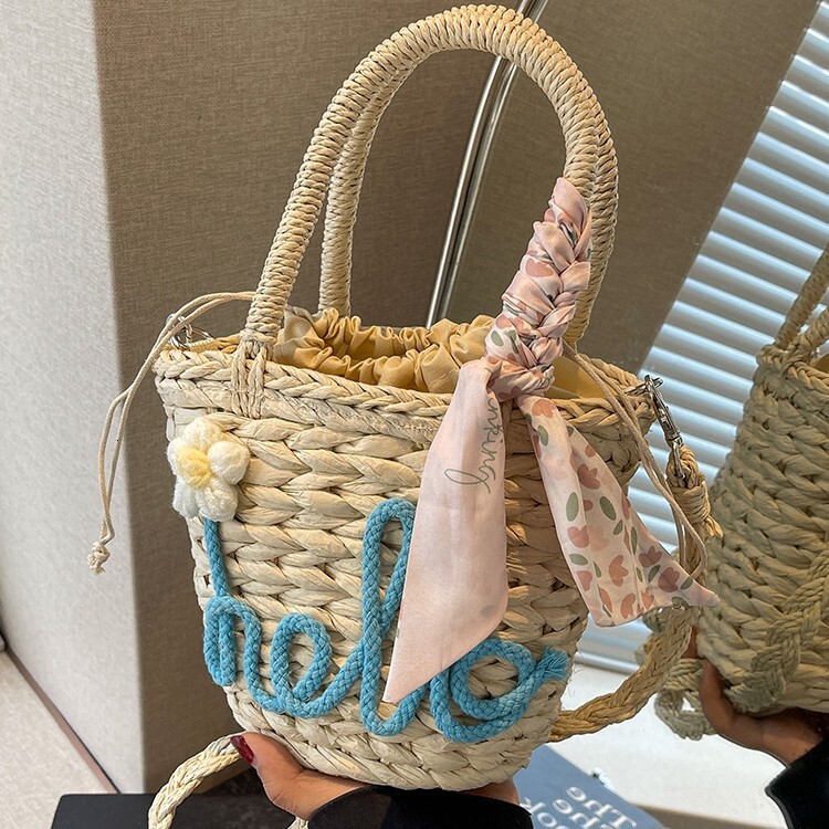Fashionable straw crossbody summer handmade woven bucket women's niche vacation beach bag, vegetable basket #swissmilitary