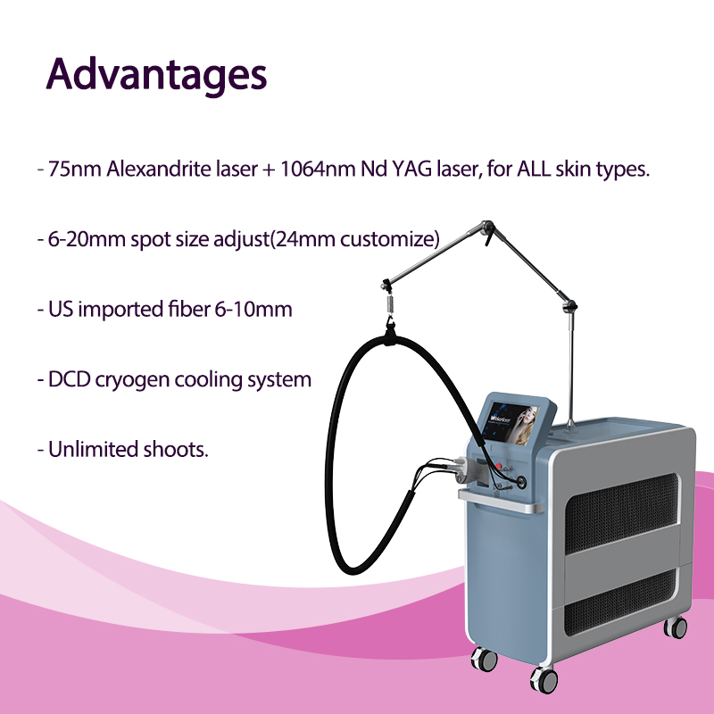 Dual Wave Alexandrite Laser Long Pulse laser Hair Removal Machine with 755nm Wave and 1064nm Wavelength