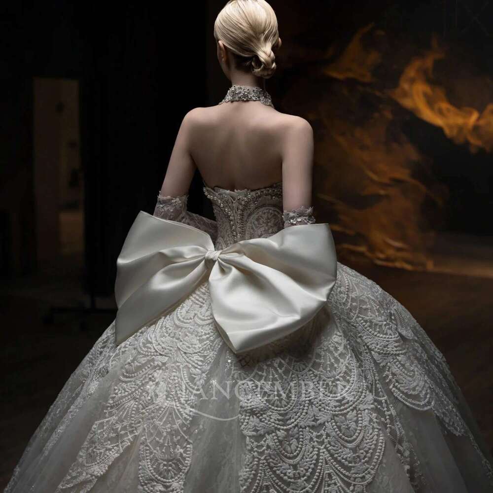 Custom white wedding dresses 2025 strapless sleeveless dress novia lace sequins o robe de marie