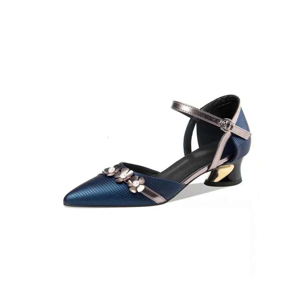 Women Fashion Plus Size Navy Blue Quality Buckle Strap Square Heel Shoes for Sexy Party Night Club Casual High Heels