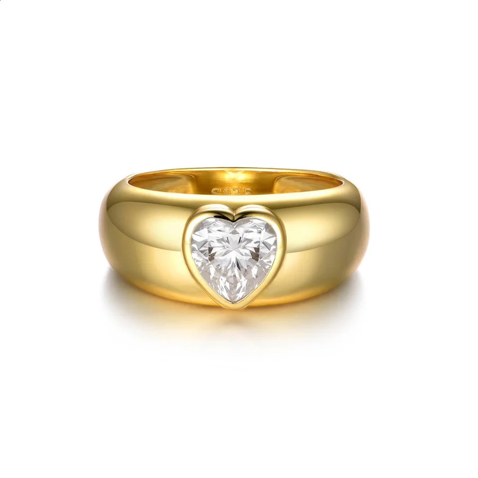 1.2Ct S925 Heart-Shaped Ring Thick Band 18K Gold-Plated for Engagement Wedding 250219