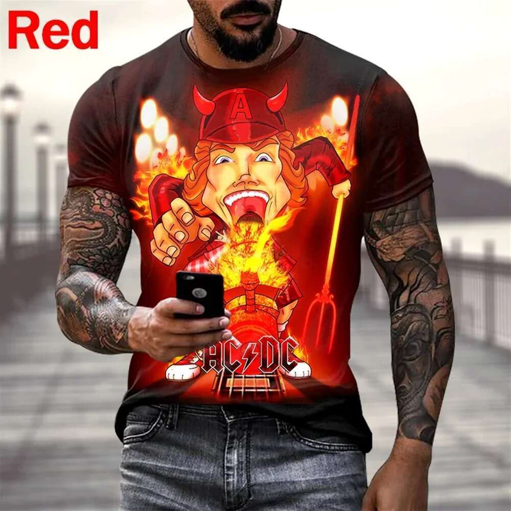 Men's and Women's Graphic Short Sleeve T-Shirt, College Hip Hop T-Shirts, 3D Casual T-Shirts, Rock Fashion, ACDC Music, Personality, New