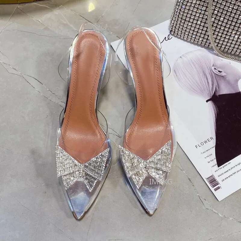 Rhie Butterfly PVC Women Sandals High Heels 2025 New Pointy Party Bride Shoes Clear Deisgner Pumps atilla Mujer