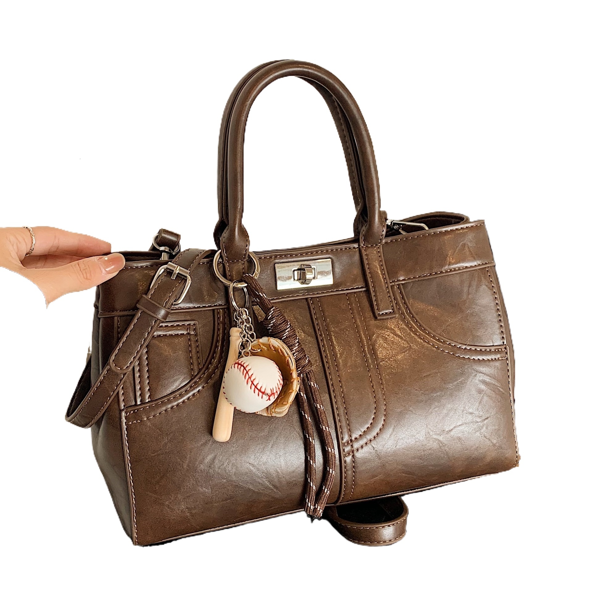 Retro Large-Capacity Tote Female Senior Niche Design Handbag Shoulder Messenger Work Bag